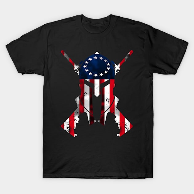 Betsy Ross Flag Spartan Helmet T-Shirt by DazzlingApparel